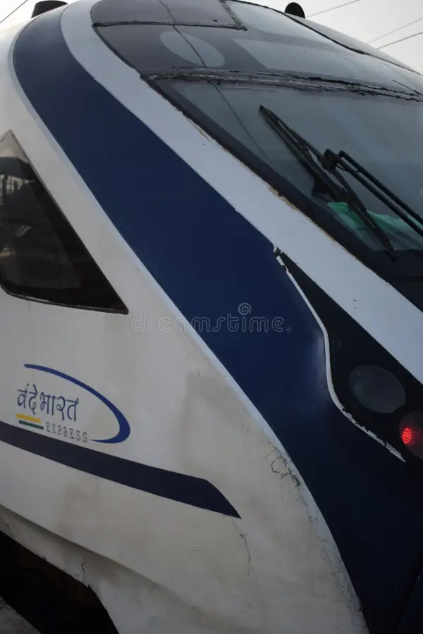 Amritsar, India, Aug 15 2025 - Vande Bharat Express train going from Amritsar towards Delhi from Amritsar railway station, Vande. Bharat fastest Train of India. Vande bharat express stock images, royalty-free photos and pictures