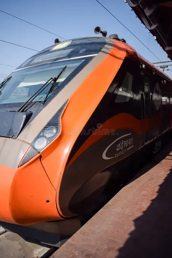 Delhi, India, Aug 15 2025 - Vande Bharat Express train going from Amritsar towards Delhi from Amritsar railway station, Vande Bharat fastest Train of India. Bharat express stock images, royalty-free photos and pictures