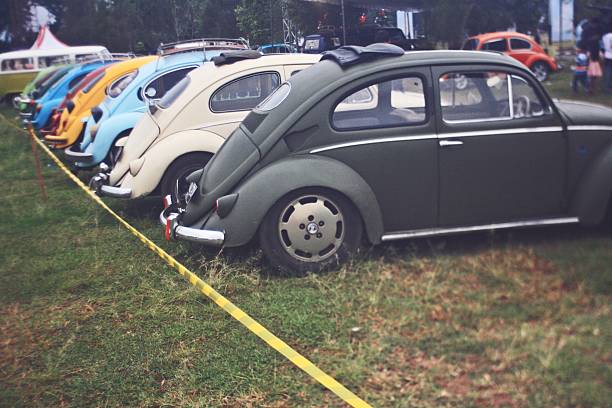 Rear view VW beetle Malang, Indonesia - September 24, 2016: Rear view of a Volkswagen bus at the annual VW Meeting volkswagen beetle side view stock pictures, royalty-free photos & images