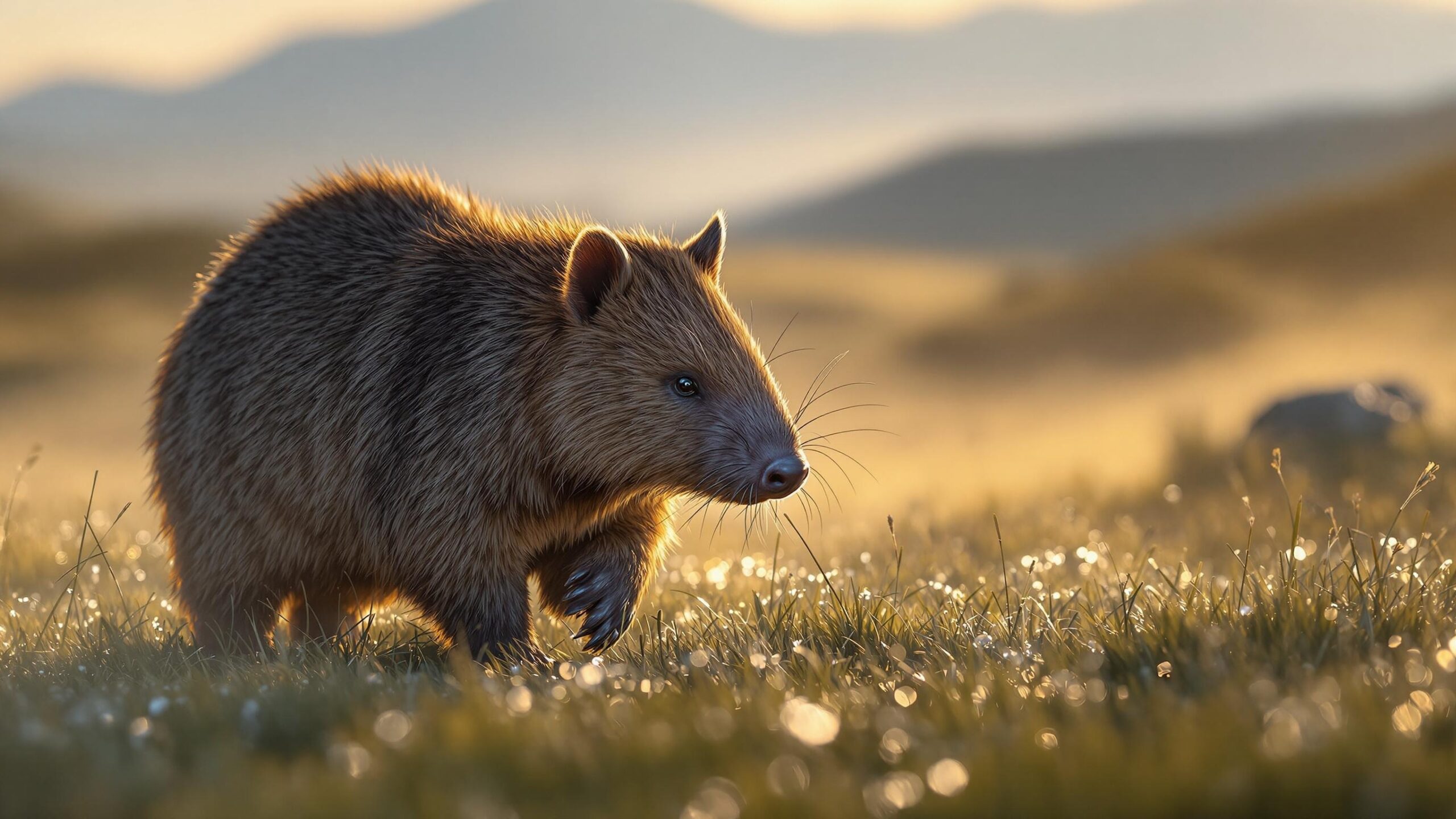 Common Wombat in grass