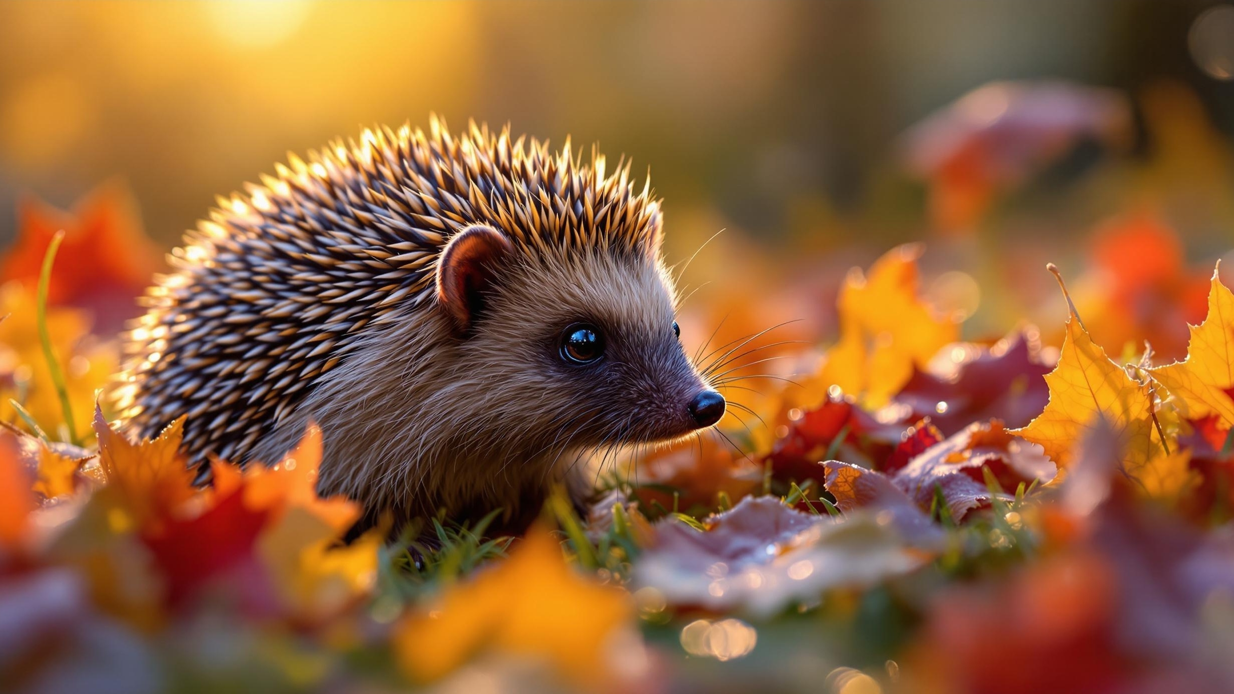European hedgehog in leaves